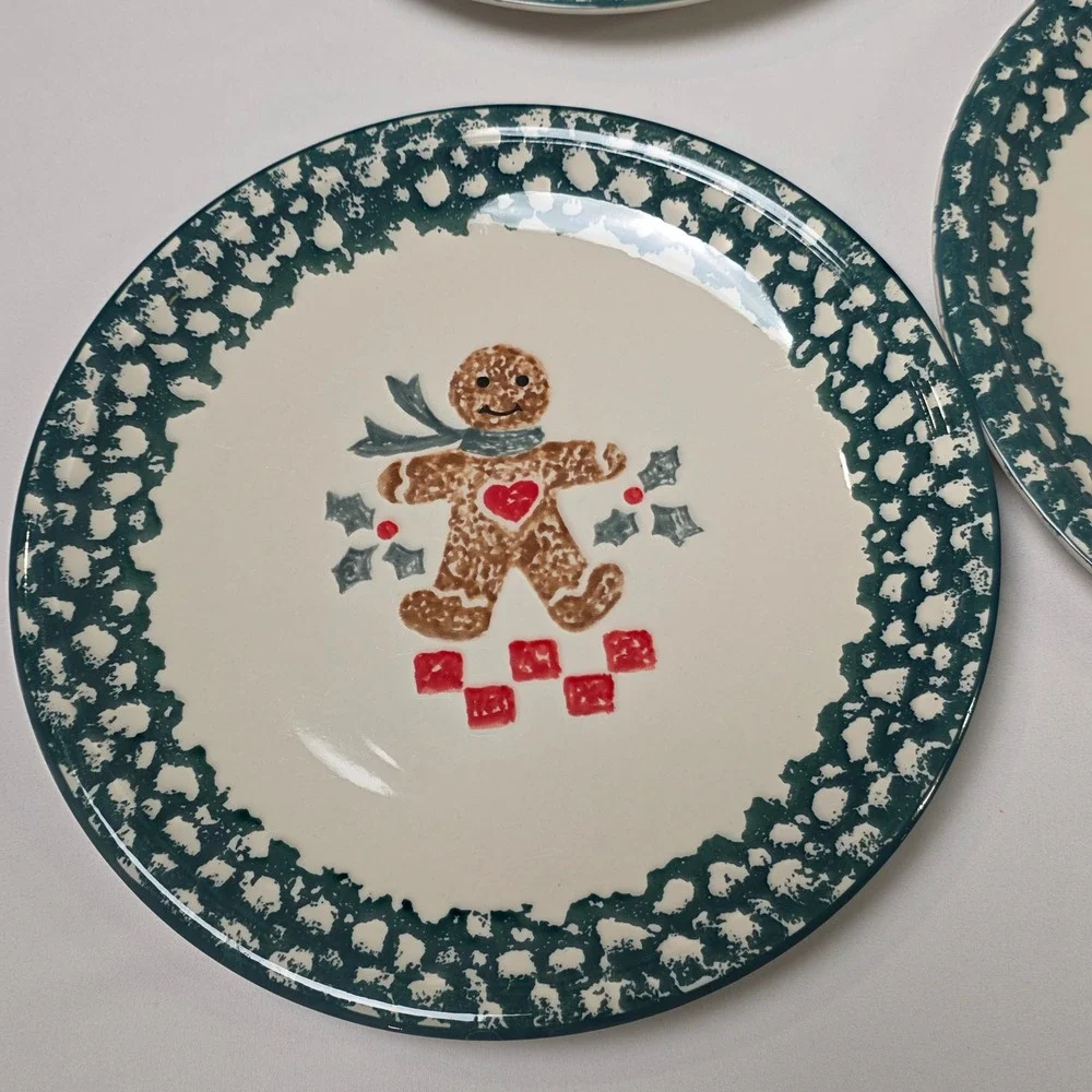 Tienshan Folk Craft Gingerbread Stoneware Set of 4 Dinner Plates‎ 10 3/8